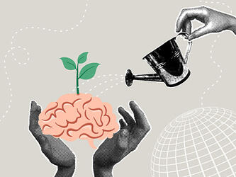 collage showing watering can watering brain with plant sapling